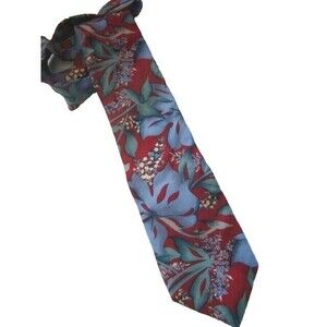 F C Silk Neck Tie Unisex Wide 60 in Floral Reds Blues Work Church Party Tropical